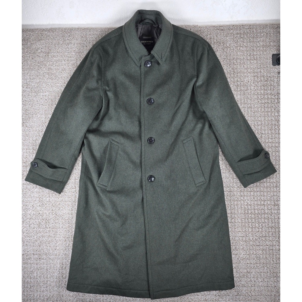 Lodenfrey Mens Green Wool Cashmere Blend Topcoat Overcoat Size 50‎ Long Coat